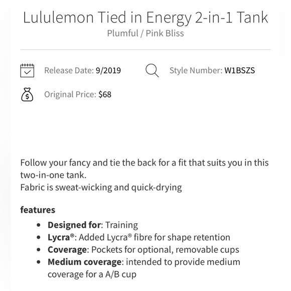 Lululemon Tied in Energy 2-in-1 Tank Plumful / Pink Bliss Size 6 - Picture 2 of 6